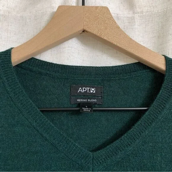 Apt 9. Men’s Merino Blend Forest Green V-Neck Sweater Thin Large - Picture 3 of 5